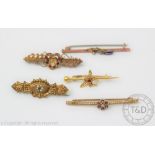 Five Victorian and later bar brooches to include; an insect set example,