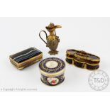 A 19th century tortoiseshell lobed box, gilt mounted (at fault), a banded agate snuff box,