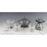 A selection of 19th century glass to include; a pair of ribbed and baguette cut pedestal cups, 7.