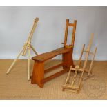 A vintage pine artist easel / seat, on standard end supports, 102cm H x 98cm W,