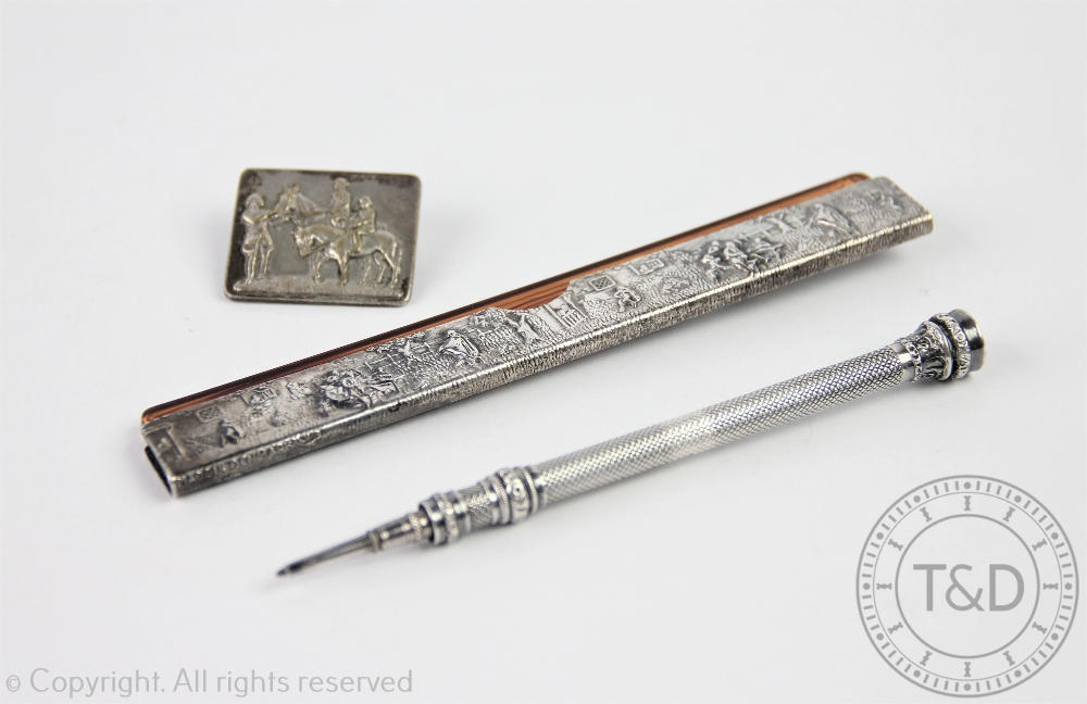 A Victorian silver propelling pencil, A H Woodward, Birmingham 1893, 11.