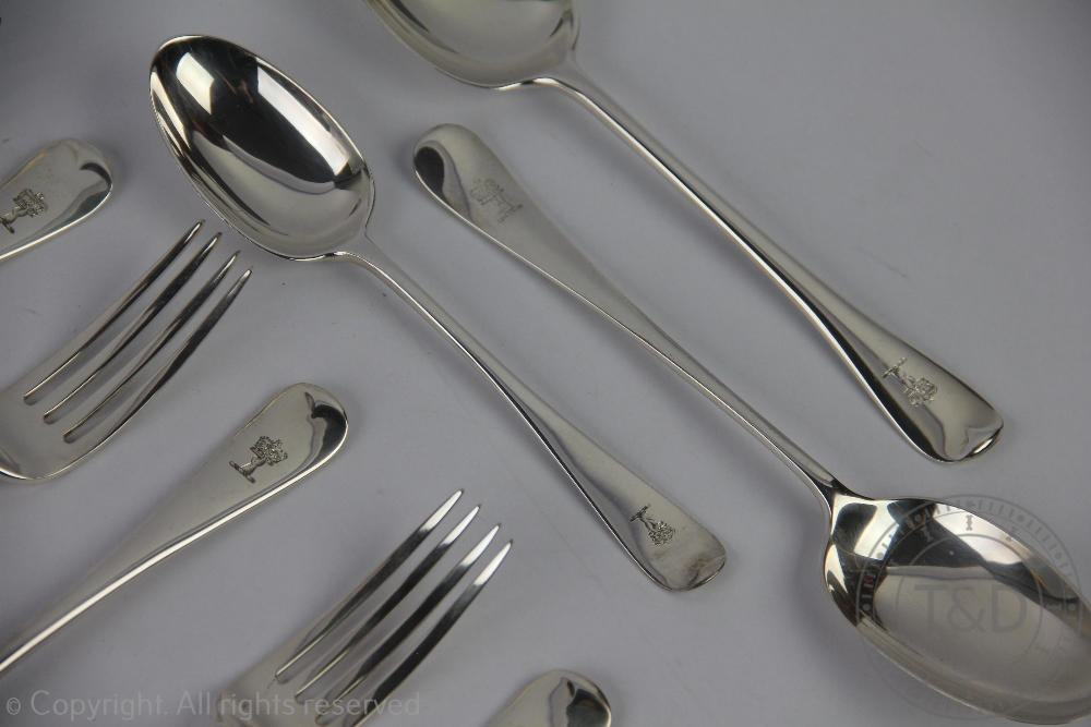 An assembled suite of old English pattern silver cutlery comprising; twelve dinner forks, - Image 4 of 4