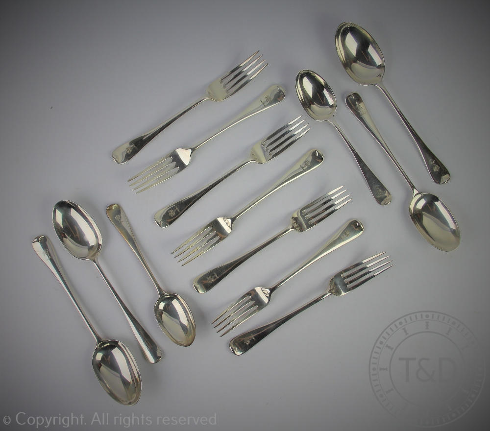 An assembled suite of old English pattern silver cutlery comprising; twelve dinner forks, - Image 3 of 4