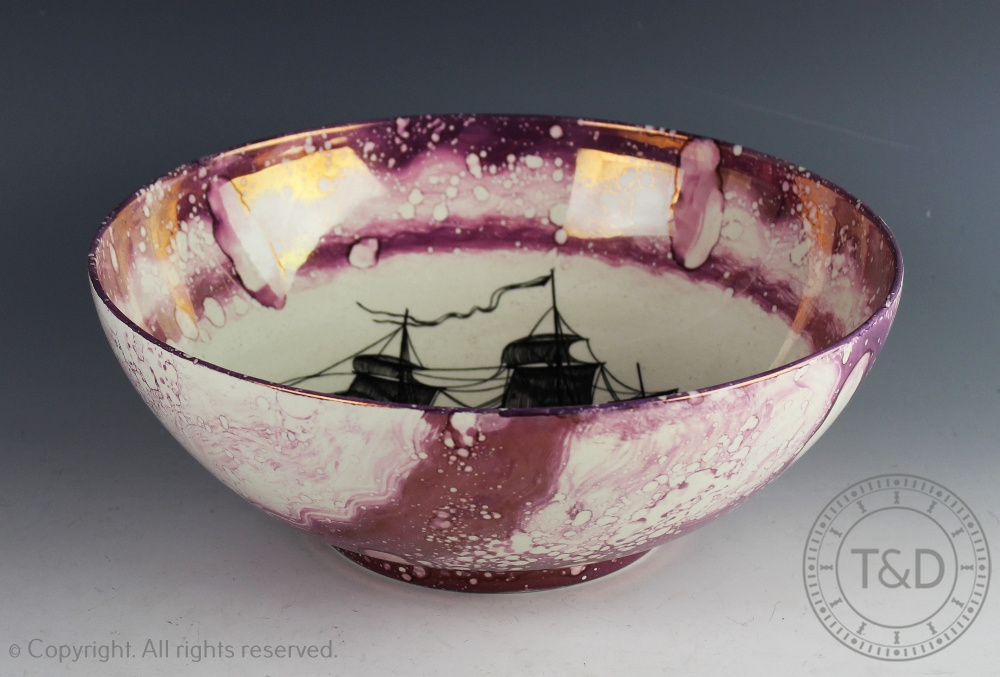 A mid 20th century Sunderland lustre bowl, decorated with the 'Ship Caroline', - Image 2 of 4