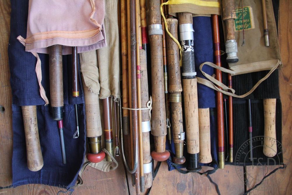 A miscellany of fishing rods and rod sections, split cane, whole cane and fibreglass, - Image 3 of 3