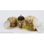 Two 19th century carved ivory Canton circular gaming counter boxes and covers,