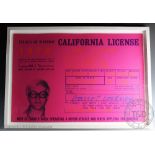 Clive Barker (b 1940) - modern British, Colour print, David Hockney California Driving Licence,