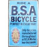 A vintage BSA Bicycle vitreous enamel advertising sign, 'Ride a BSA Bicycle, perfect in every part',