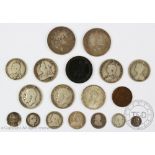 A selection of George II and later silver and copper coinage,