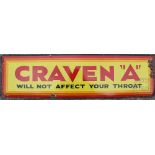 A vintage Craven "A" cigarettes vitreous enamel advertising sign, 'Will not affect your throat',