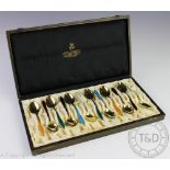 A cased set of twelve David Andersen enamelled tea or coffee spoons,