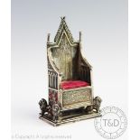 A silver miniature novelty throne pin cushion, Levi and Salaman Birmingham 1901,