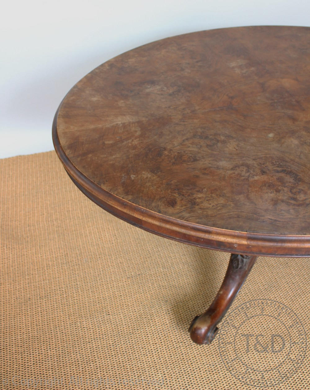 A Victorian burr walnut oval loo table, - Image 2 of 3