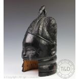 An unusual West African Sierra Leone Mende Tribe ebonised helmet mask,