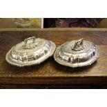 A pair of Victorian silver plated serving dishes and covers,
