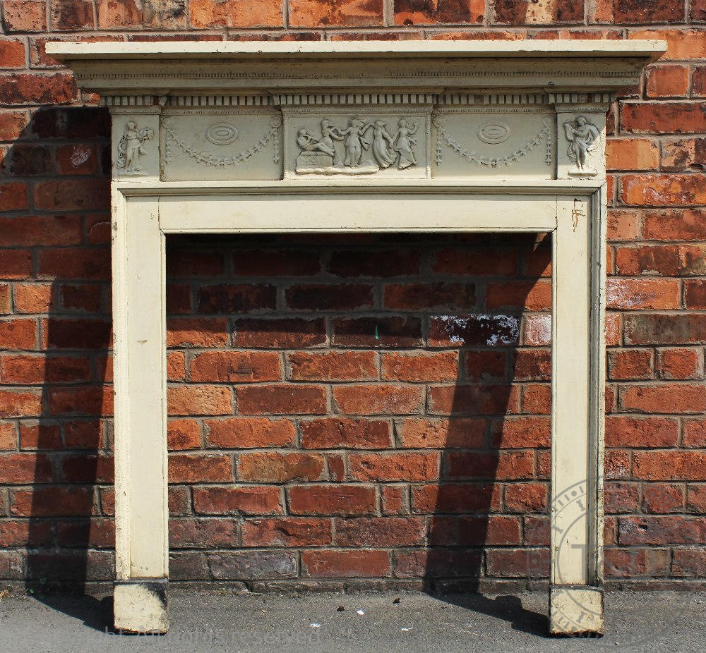 A George III style painted wood and gesso fire surround, of Adam style,