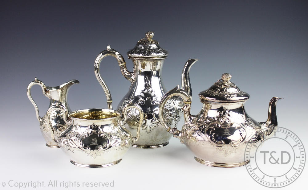 A Victorian silver four piece tea and coffee service, A B Savory and Sons,