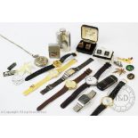 A selection of gentlemans watches, cuff links and cigarette lighters,