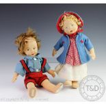 A pair of Chad valley Hygienic Toys dolls, each modelled as a girl,