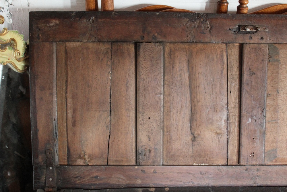 A late 17th century oak coffer, initialled and dated 'AD 66', - Image 9 of 13