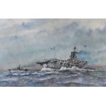 English School (20th century) Two Pastels on paper, Naval battleships at sea,