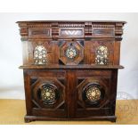 A 17th century and later Dutch inlaid oak cabinet chest, mother of pearl, ivory and simulant inlaid,