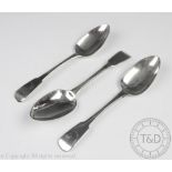 Three George IV silver fiddle pattern spoons, William Bateman II, London 1828, 21.5cm long, 5.
