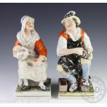 A pair of Staffordshire figures of The cobbler and his wife,
