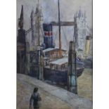 English School (Early 20th century), Watercolour on paper, Titled 'Tower Bridge',