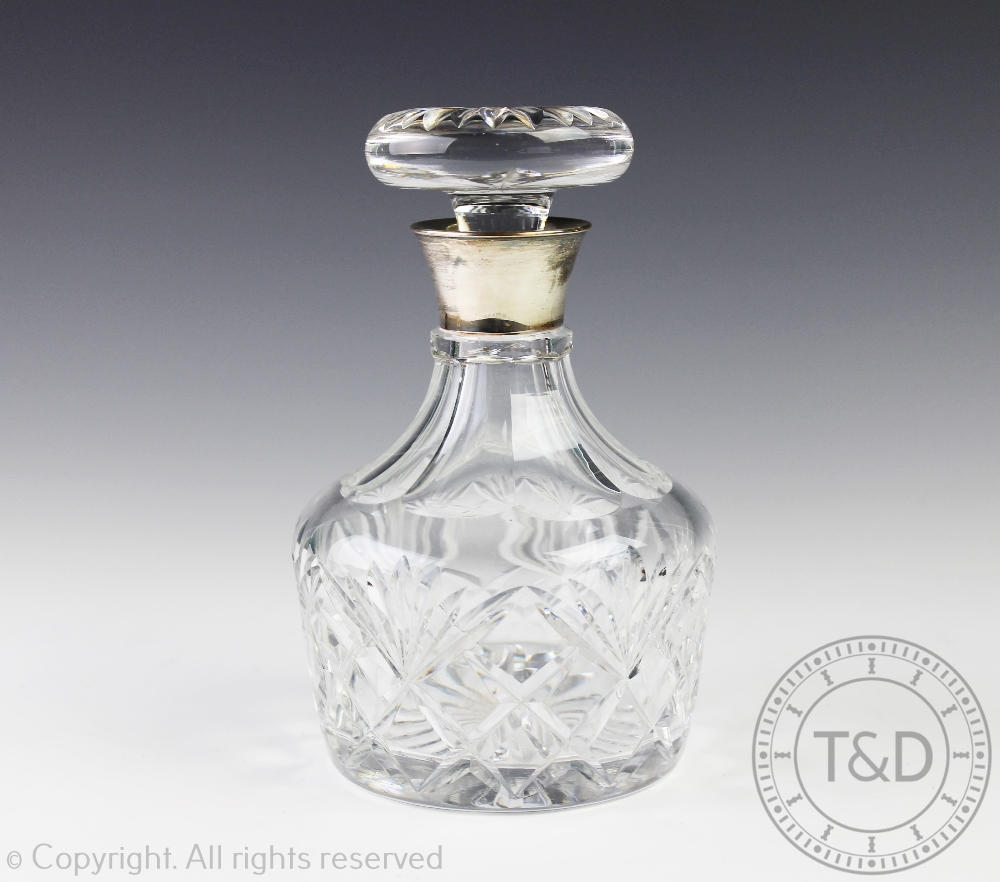 A silver mounted decanter and stopper, S J Rose & Son, Birmingham 1978,