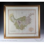 John Cary, Early 19th century hand coloured engraving, A New Map of Cheshire dated 1801,