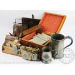 A Chad Valley Mah-jong set, 144 printed wood tiles, in pine box, with a tan leather belt pouch,