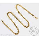 A 9ct yellow gold flat link necklace, the decorative chain with bolt ring clasp, gross weight 10.