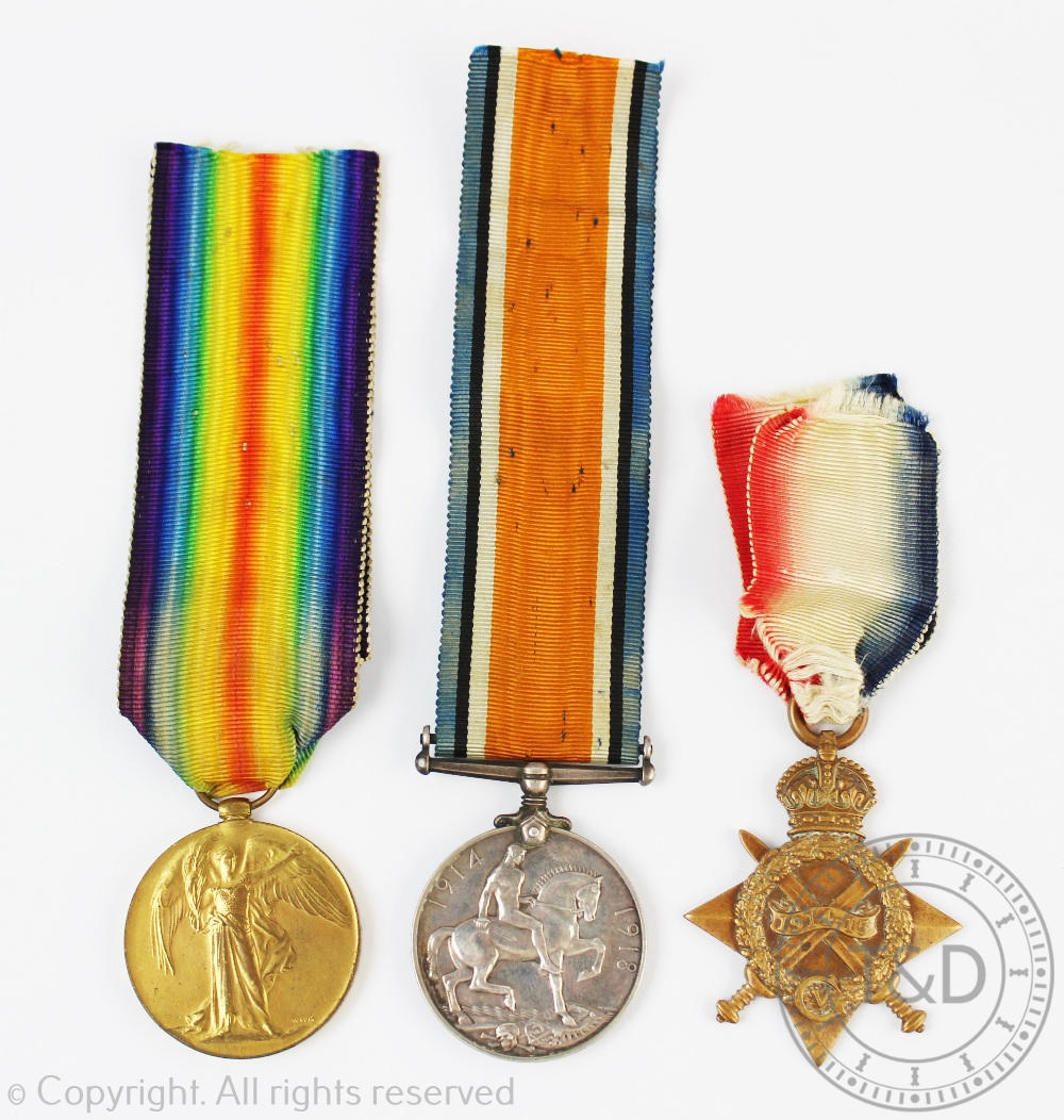 A World War I medal trio to 13112 Pte C T Massey 13-Hus, comprising 1914/15 Star,