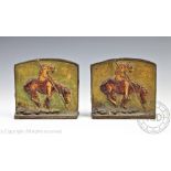 A pair of hunting interest bookends, each titled 'The end of the trail',