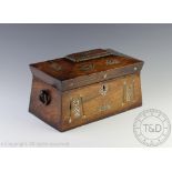 A William IV rosewood and mother of pearl inlaid sarcophogus shaped tea caddy,