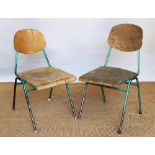 A set of six vintage painted metal and laminated wood stacking hall chairs (6)