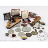 A selection of 19th century objects of virtue, to include; a turned oak handled desk seal,