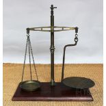 A set of Victorian brass W & T Avery scales, 'Agate' patent, mahogany base,