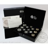 The 2017 United Kingdom Silver Proof Coin Set, comprising thirteen coins within capsules,