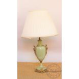 A gilt metal mounted green onyx table lamp, of vase shape, 46cm H,