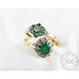 Two diamond and emerald rings,