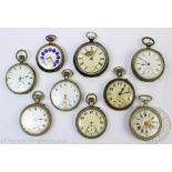 Nine assorted silver and silver plated open face pocket watches including a Railroad Systeme
