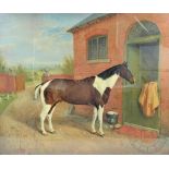 Edwin Frederick Holt (British 19th century), Large oil on canvas, Horse in a stable yard,