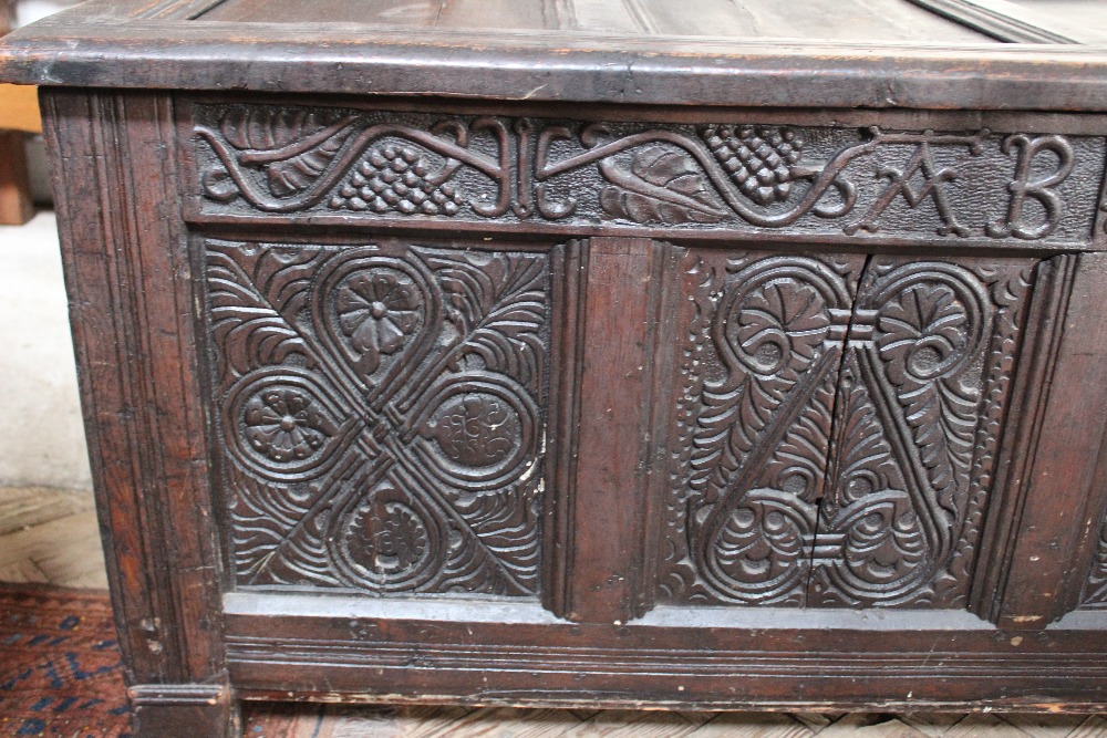 A late 17th century oak coffer, initialled and dated 'AD 66', - Image 7 of 13