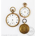 A French 14k cased ladies fob watch, with florally chased face and Roman numeral dial, 3.