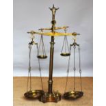 A set of cast brass butchers scales, with bulls head finial,