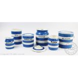 A selection of blue and white cornishwares retailed by T.G.