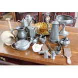 A collection of pewter and other vintage metalwares and treen, to include a cocktail shaker,
