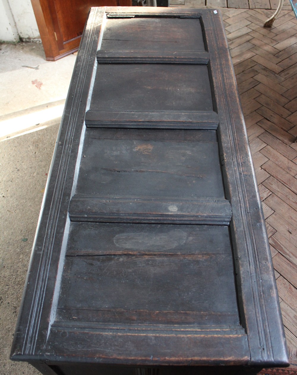 A late 17th century oak coffer, initialled and dated 'AD 66', - Image 2 of 13